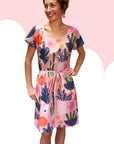 SALE Peach Retro Pot Plant Garden 100% cotton dress with pockets (cap sleeves) (332519669790)