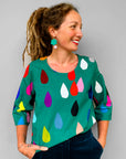 Bright Drops 100% (Teal Green) seersucker cotton top