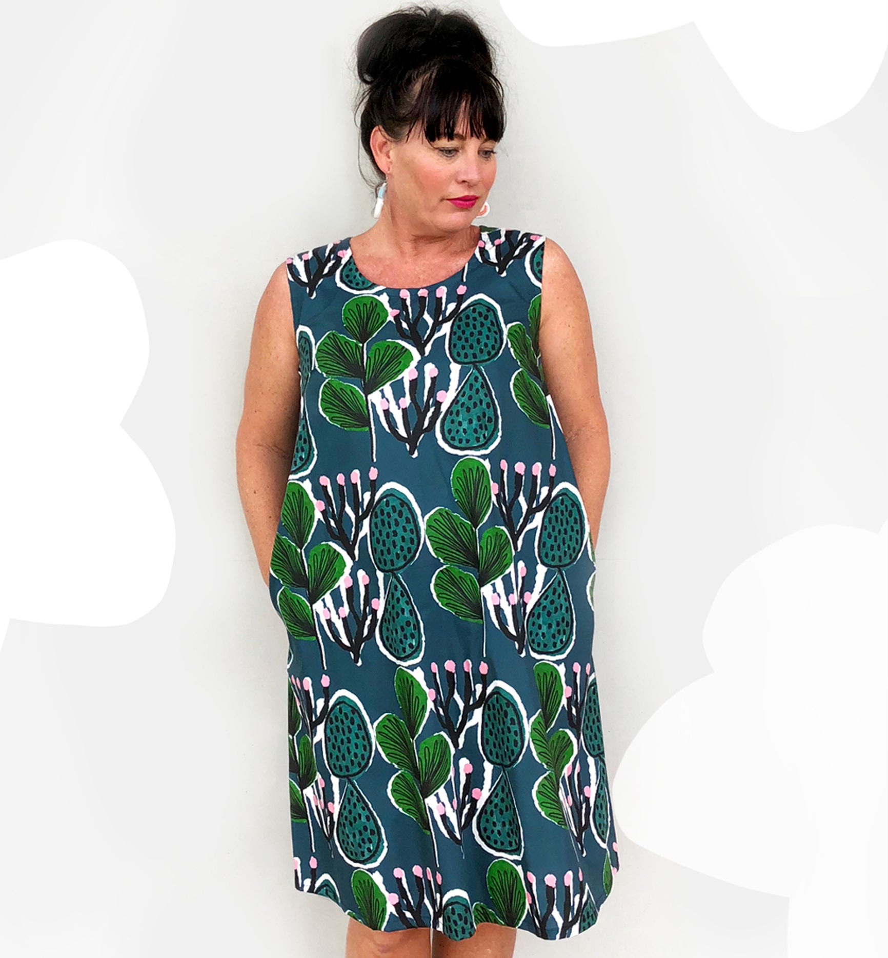 Coral Cactus navy dress with tie. (2281008037984)