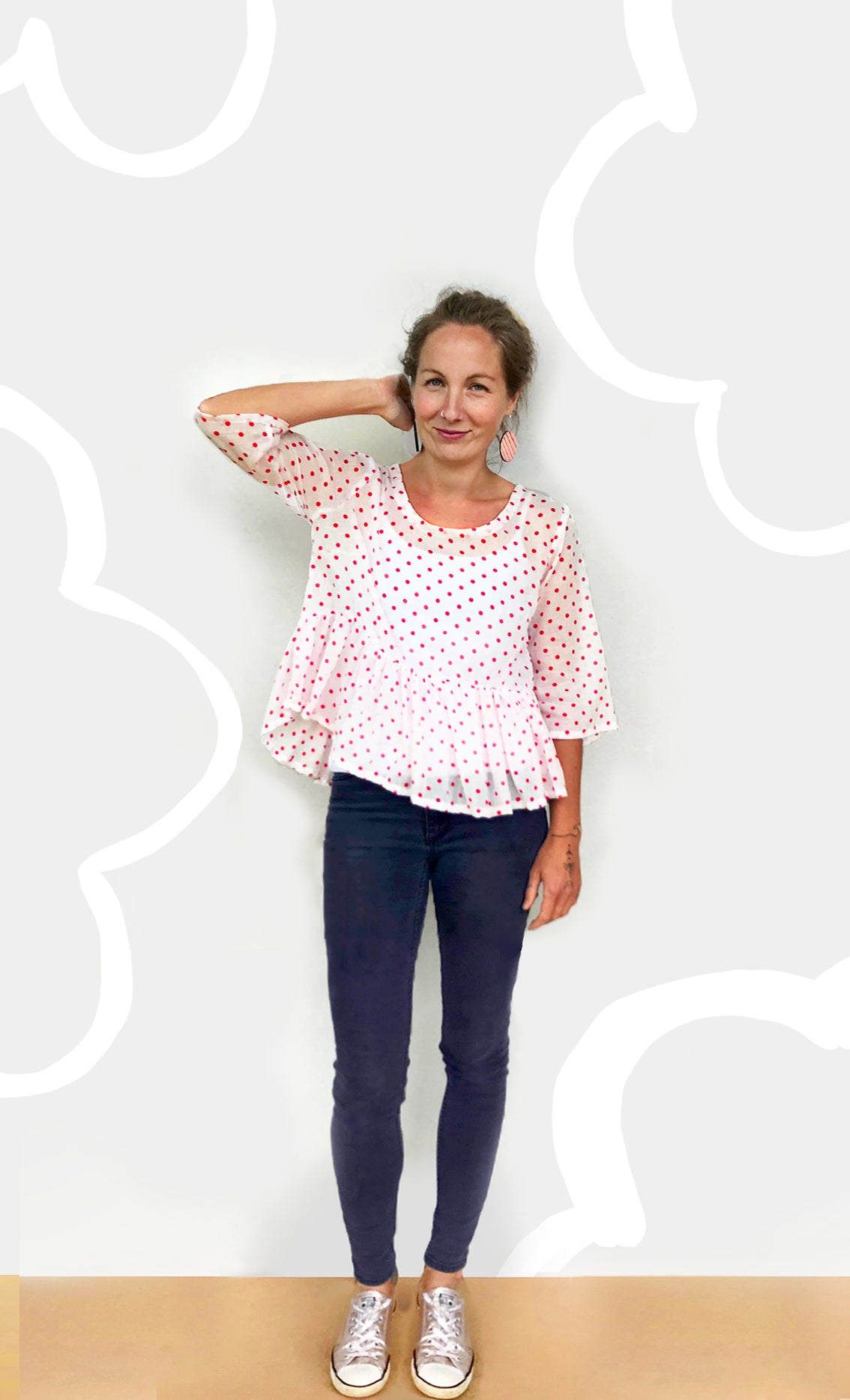 Red or Blue Dot 100% light weight voile cotton pleated top (limited addition) (1508524523616)
