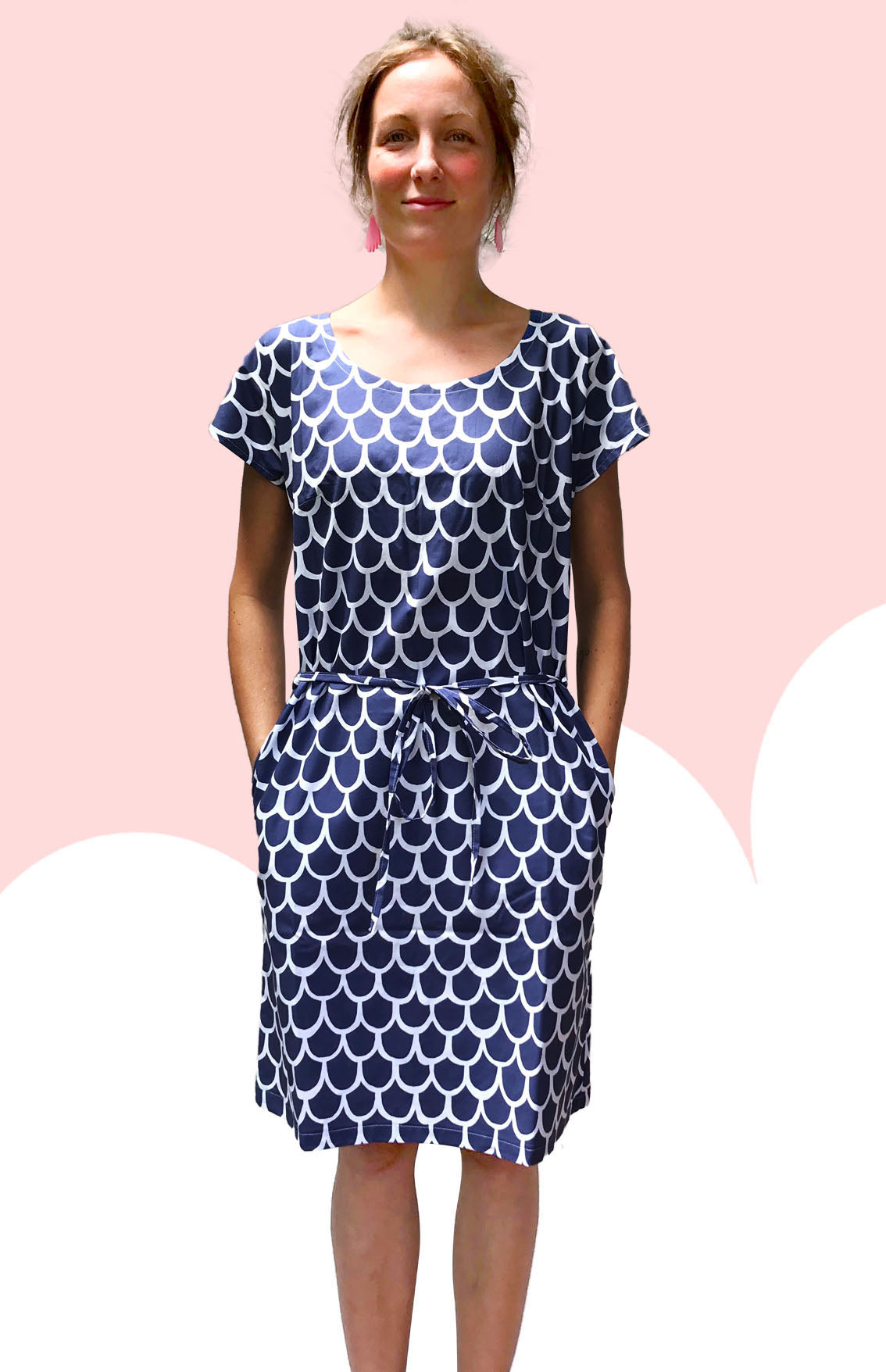 Royal Sea Scale 100% cotton dress with pockets (326353420318)