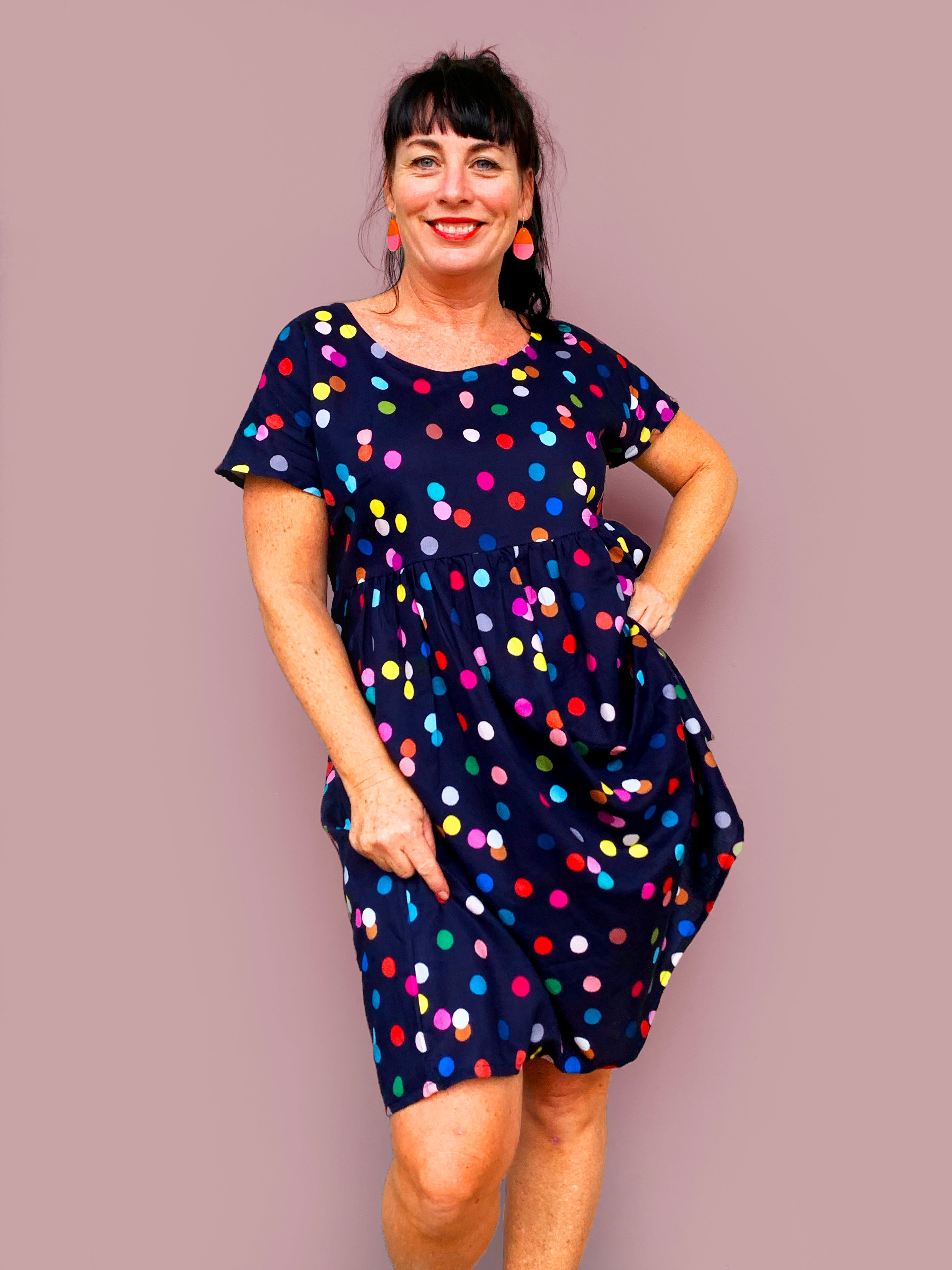 Confetti 100% cotton linen pleated dress (navy) (5310270046361)