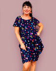 Confetti 100% cotton linen pleated dress (navy) (5310270046361)