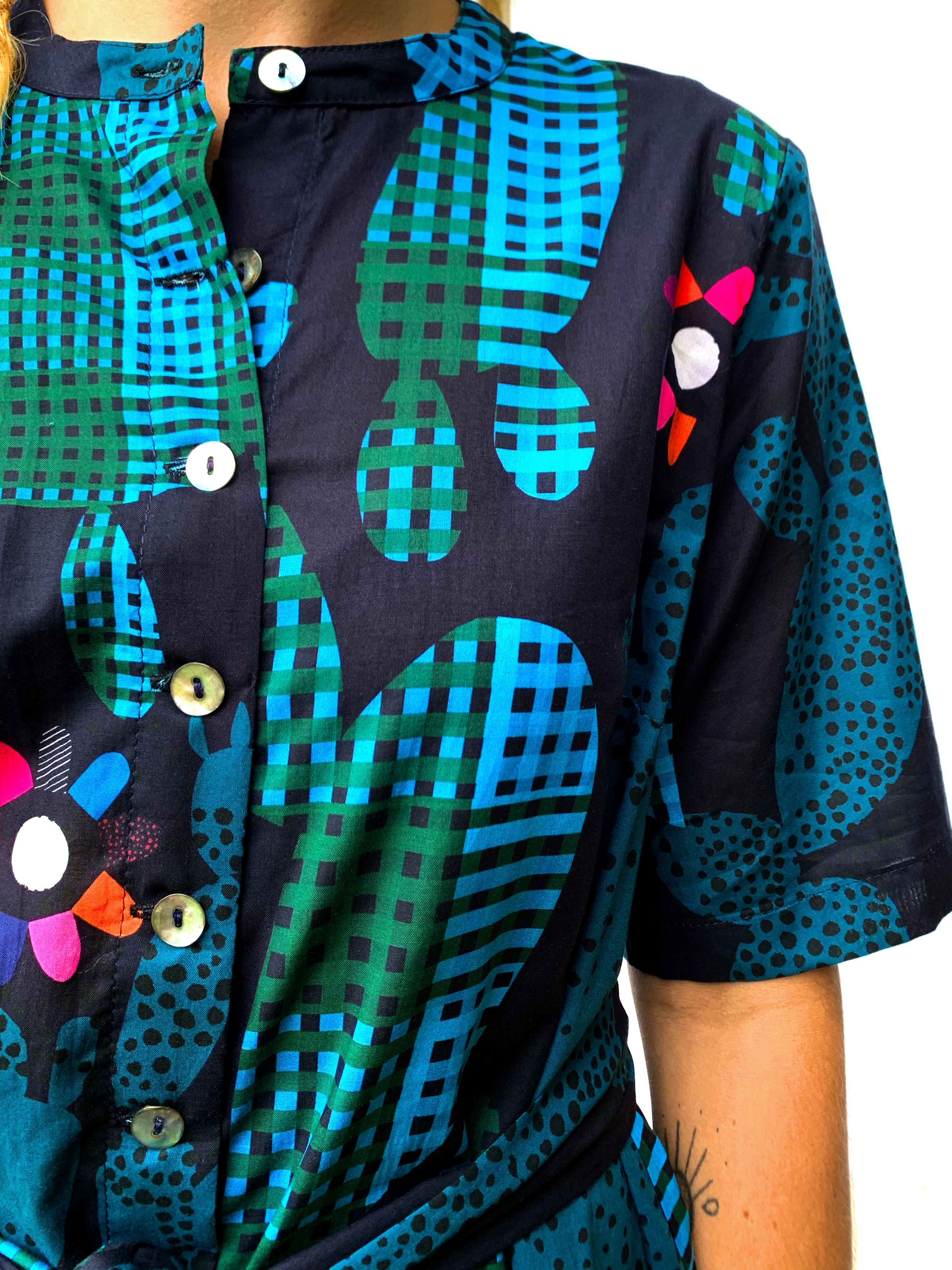 Blink Cactus 100% cotton dress with tie (4636297789536)