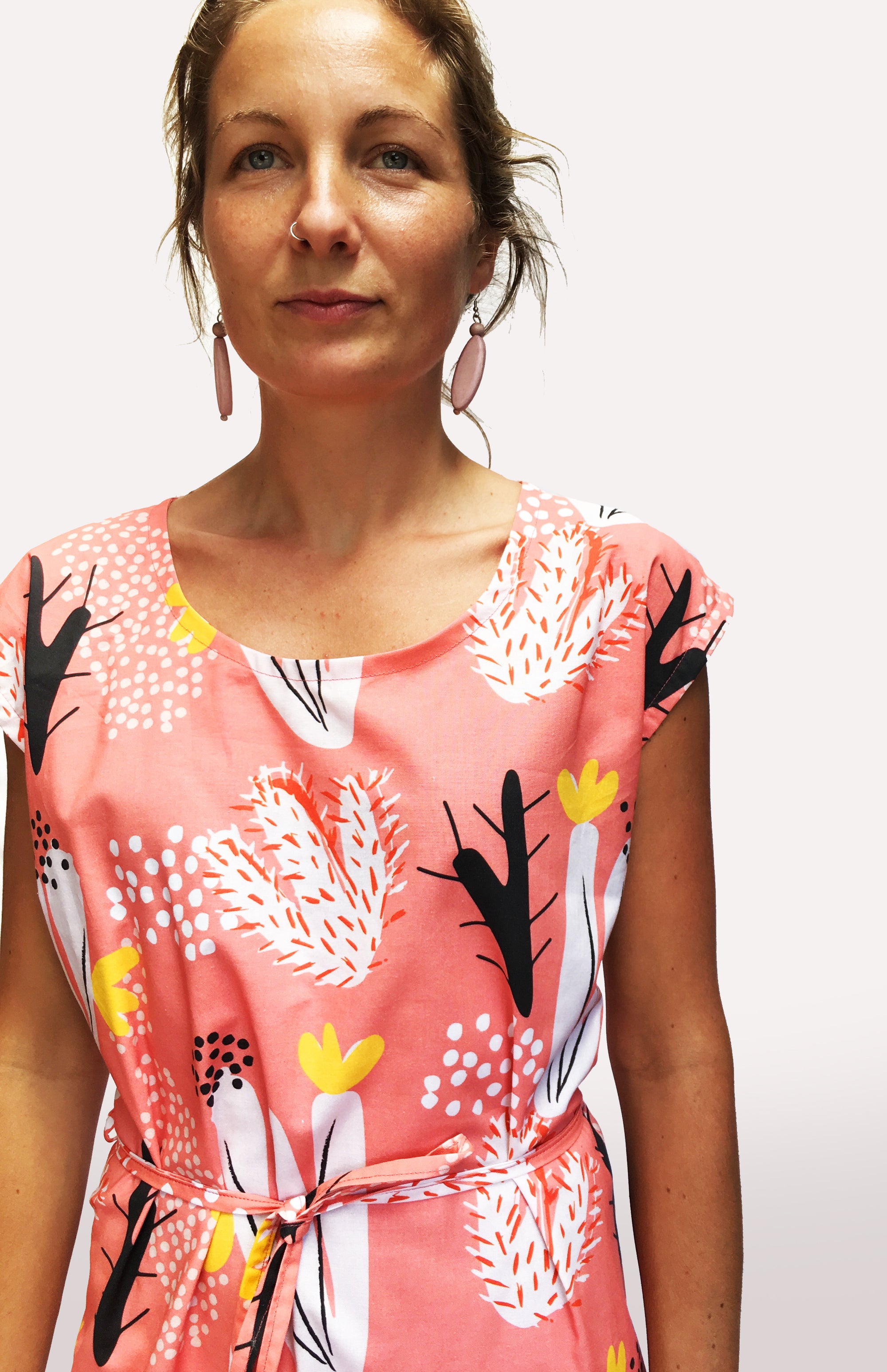 Peach Cactus Bloom 100% cotton ladies sleeve dress (9381930632)