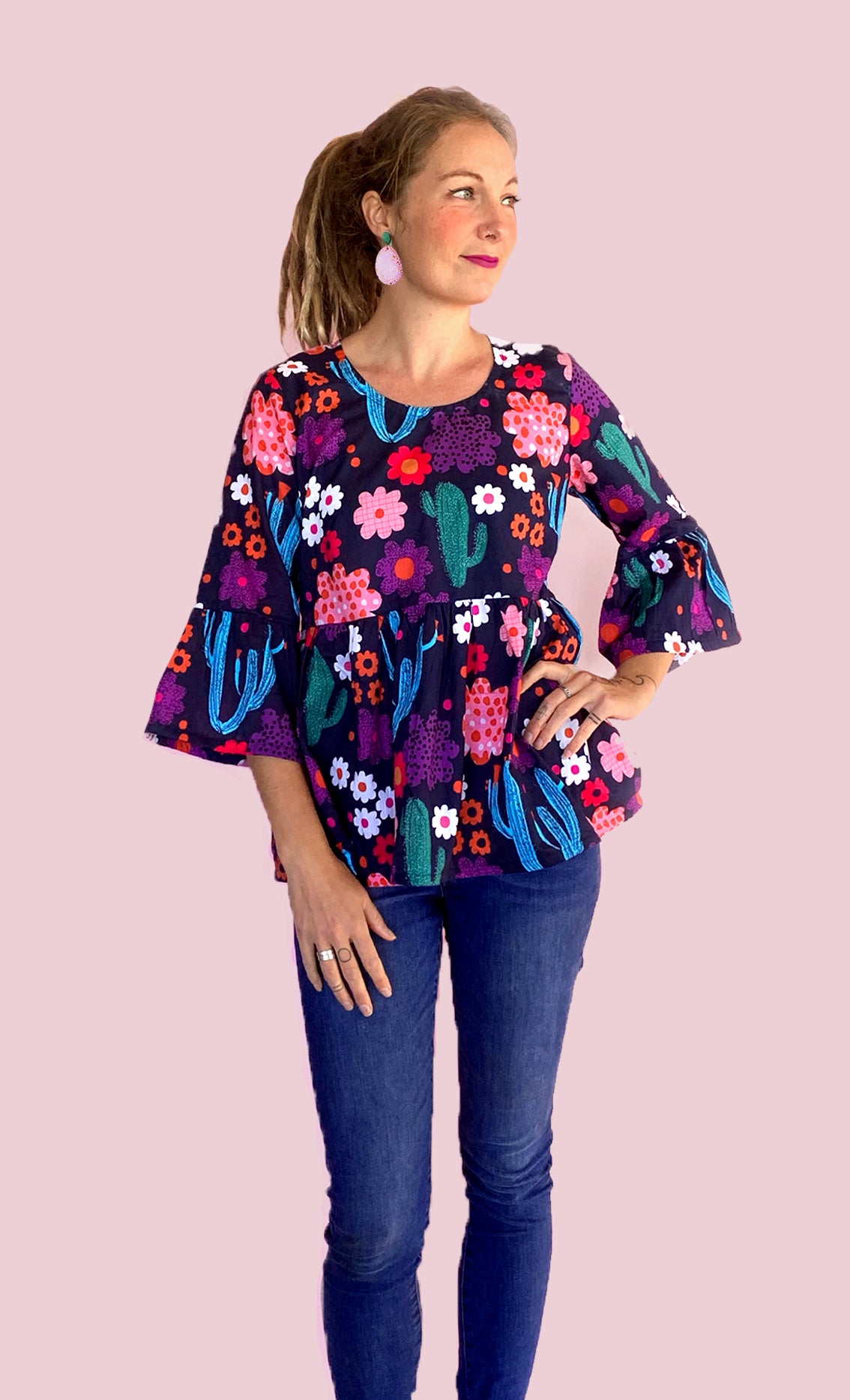Bloom pleated 100% cotton top (2168772886624)